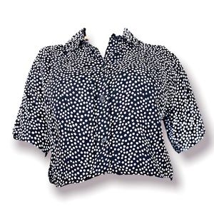90s Vintage Mizz Lizz Black and White Polka Dot Button Up Blouse